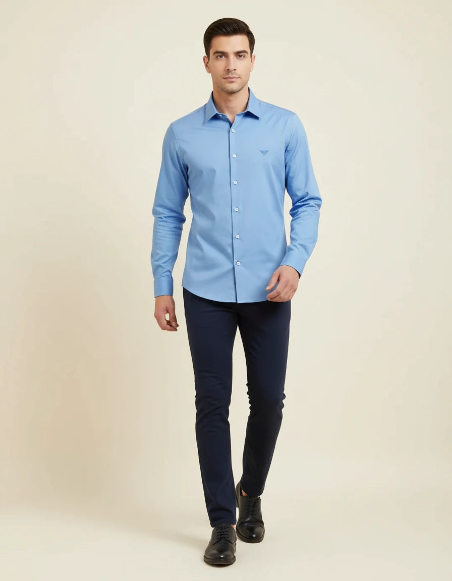 Armani Exchange Effortlessly Elegant Sky Blue Button-Up Shirt