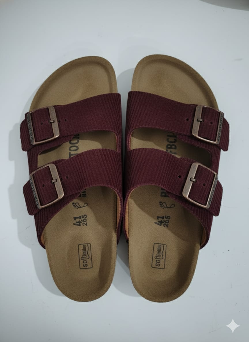 BIRKENSTOCK Rustic Garnet Classic Duo-Buckle Leather Sandals