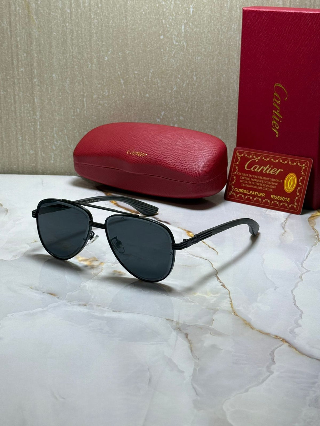 CARTIER Starlit Onyx Chic Aviator Sunglasses with Gradient Lenses
