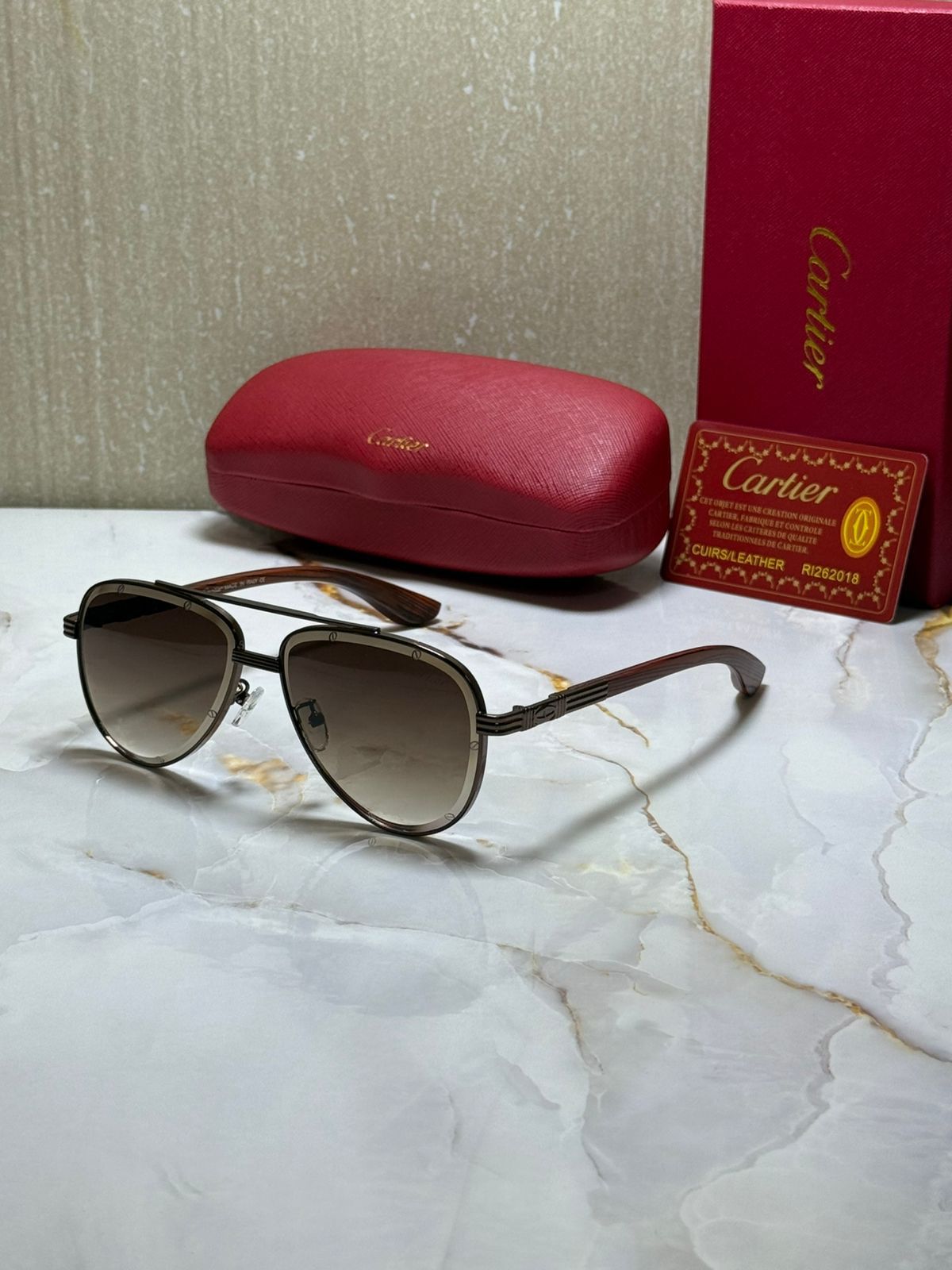 CARTIER Starlit Onyx Chic Aviator Sunglasses with Gradient Lenses
