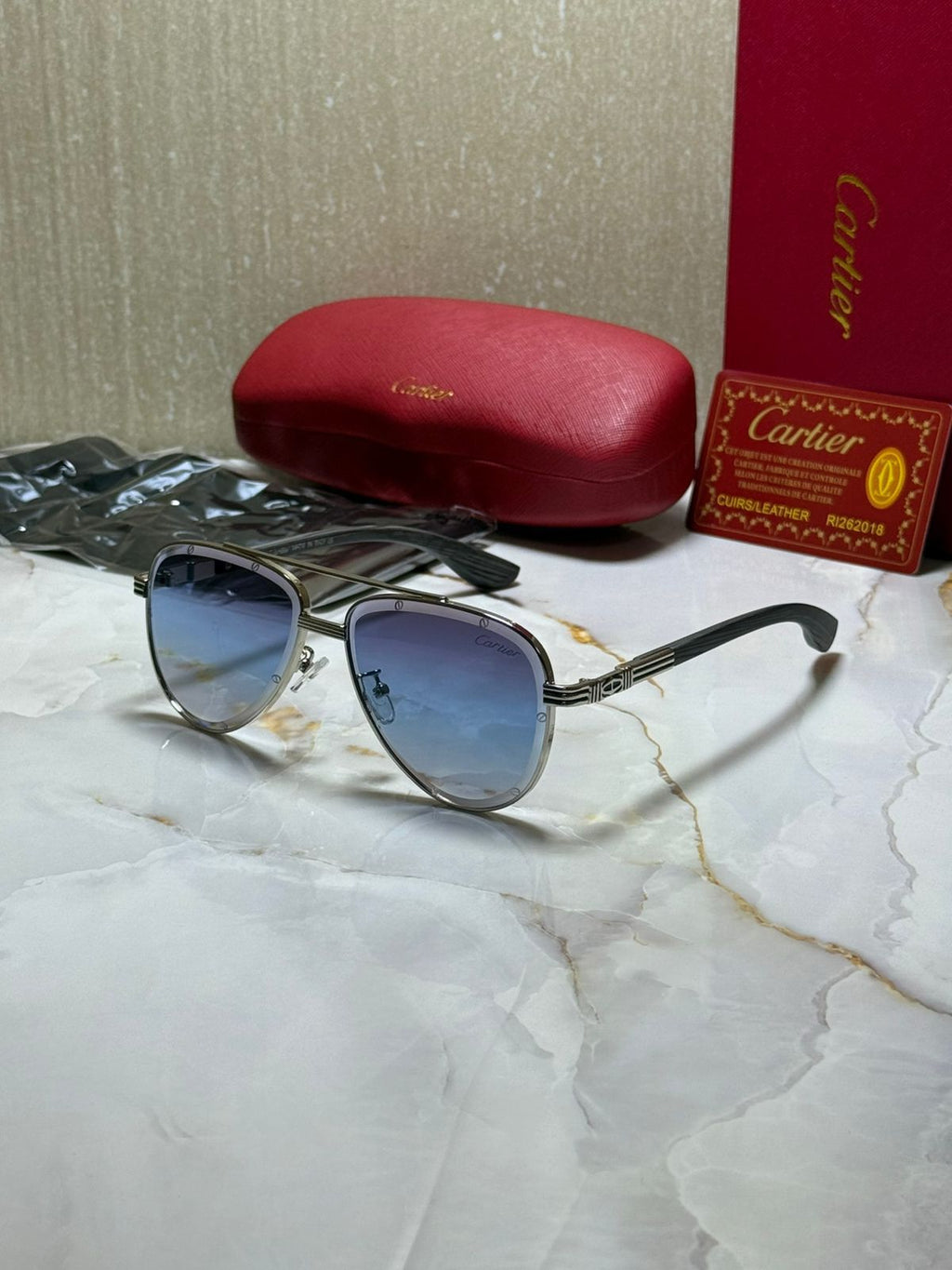 CARTIER Starlit Onyx Chic Aviator Sunglasses with Gradient Lenses