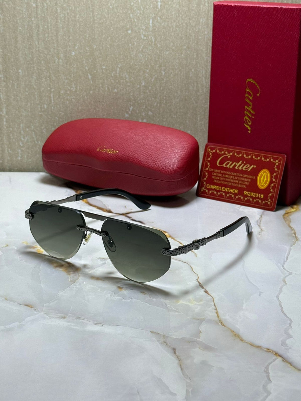 CARTIER Mystic Jet Luxe Ombre Sunglasses with Leather Case