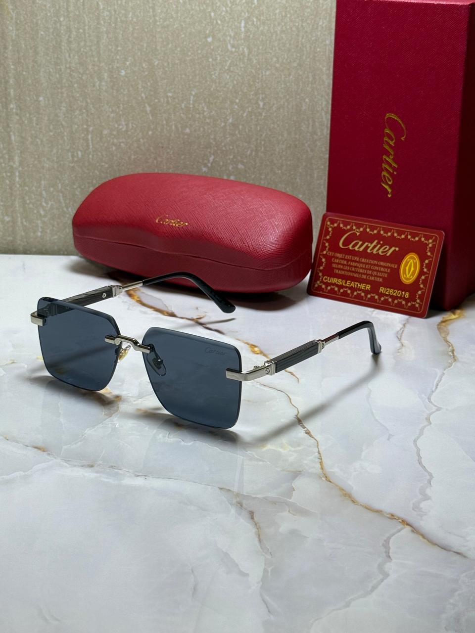 CARTIER Luminous Jade Chic Square Sunglasses with Ethereal Lenses