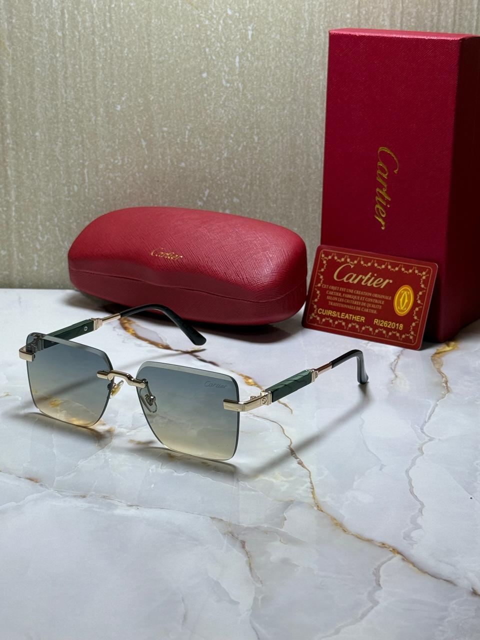 CARTIER Luminous Jade Chic Square Sunglasses with Ethereal Lenses