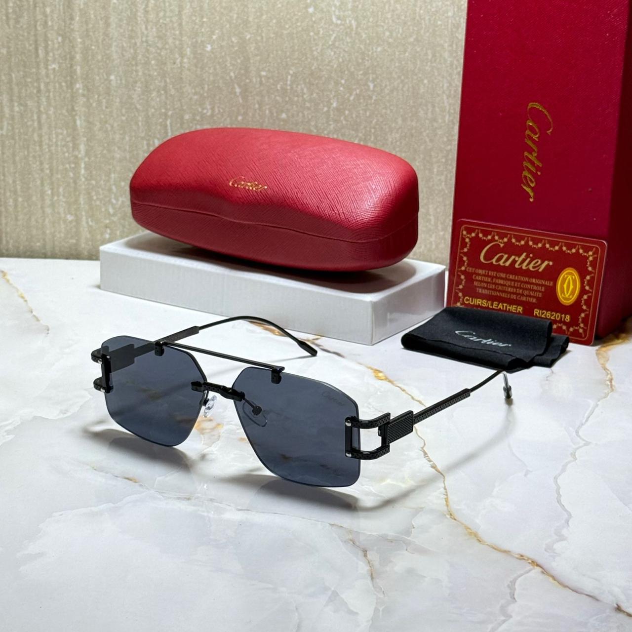 CARTIER Enchanted Emerald Luxe Square Sunglasses with Luminous Silver Accents