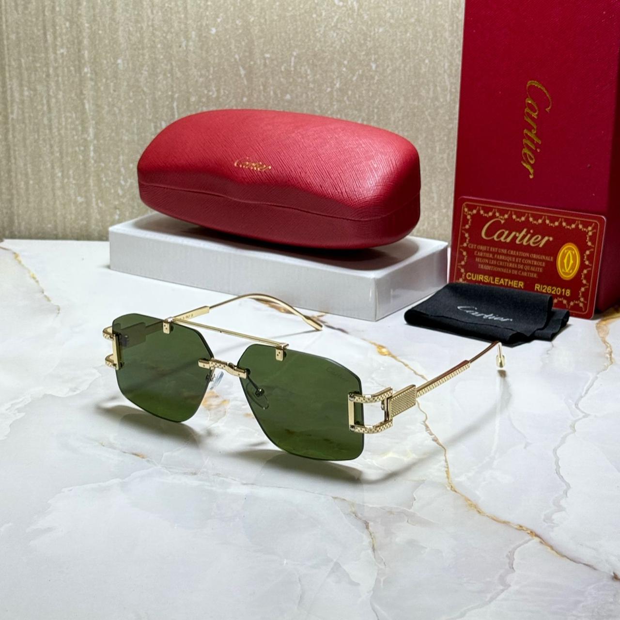 CARTIER Enchanted Emerald Luxe Square Sunglasses with Luminous Silver Accents
