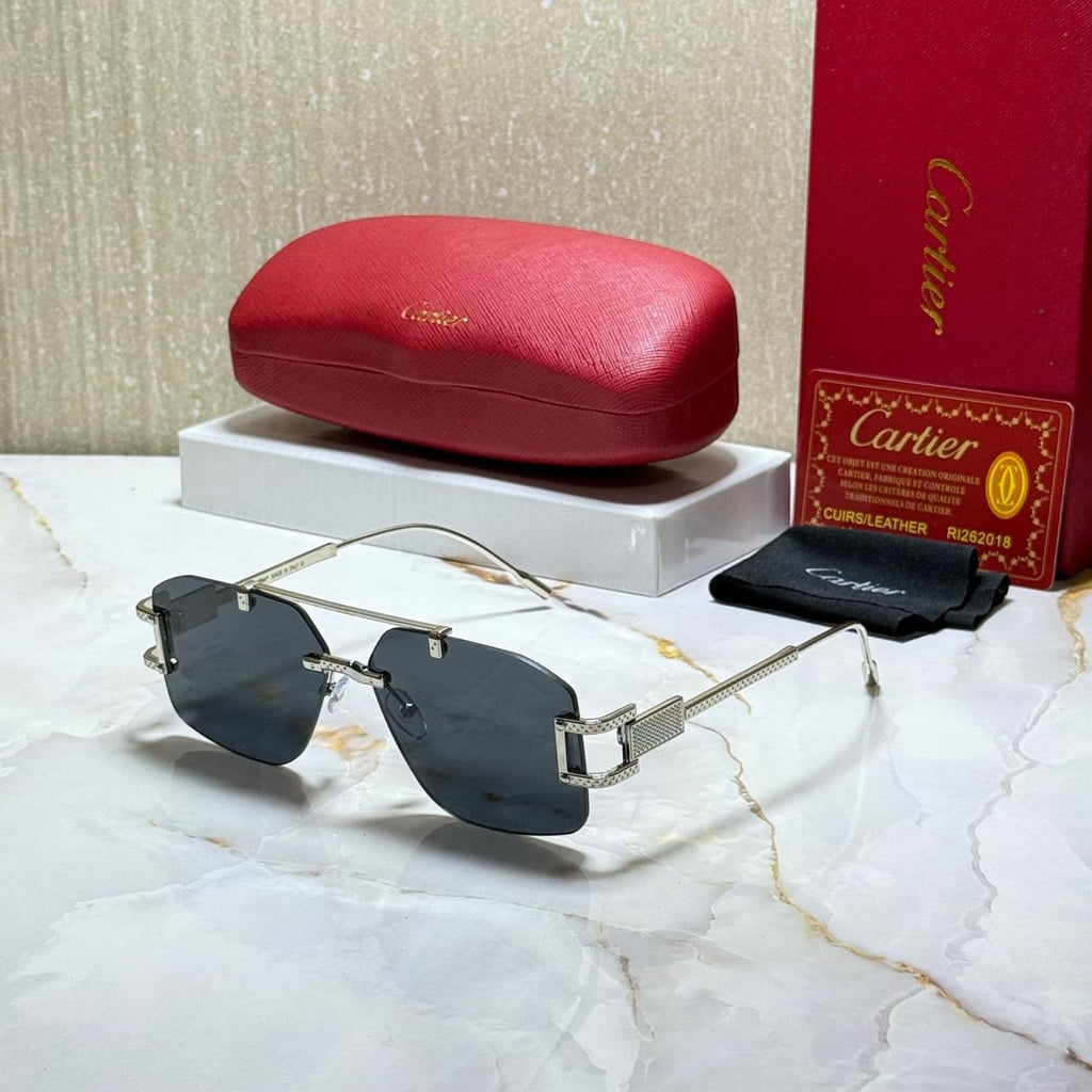 CARTIER Enchanted Emerald Luxe Square Sunglasses with Luminous Silver Accents
