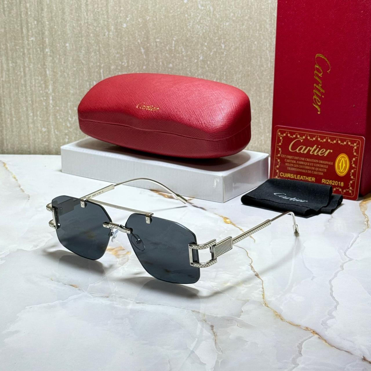 CARTIER Enchanted Emerald Luxe Square Sunglasses with Luminous Silver Accents