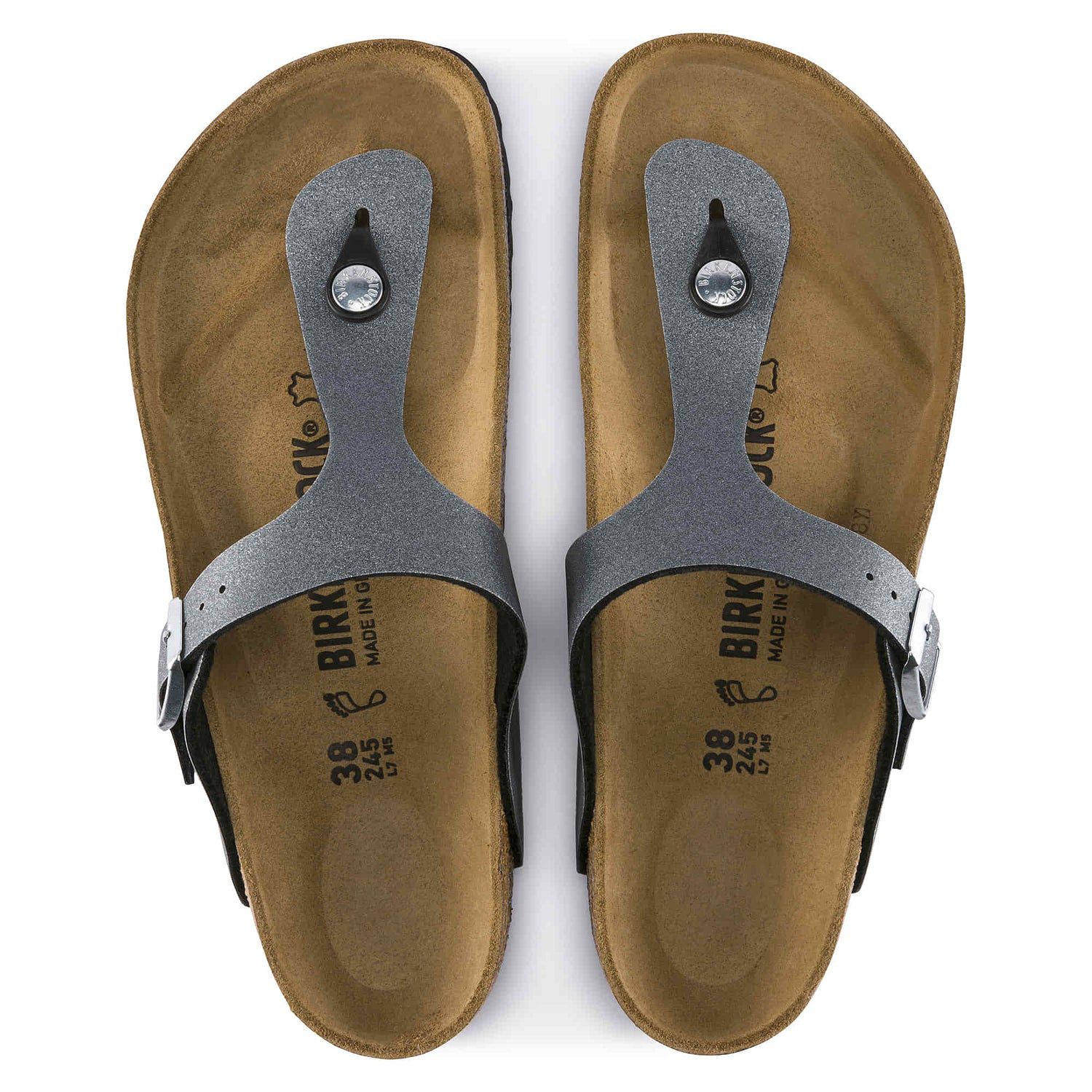 Birkenstock Elegant Slate Grey Thong Sandals with Comfort Footbed