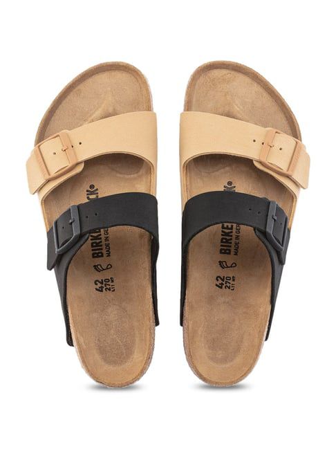 Birkenstock Elegant Duo-Tone Comfort Sandals in Earthy Beige and Midnight Black