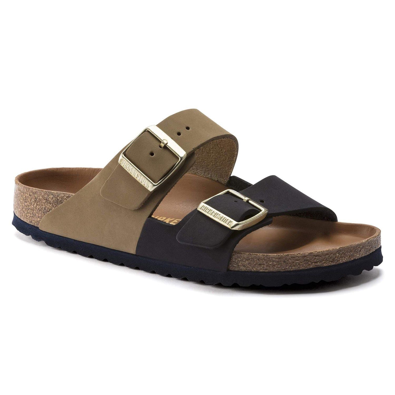 Birkenstock Elegant Earthy Two-Tone Buckled Sandals in Olive & Midnight