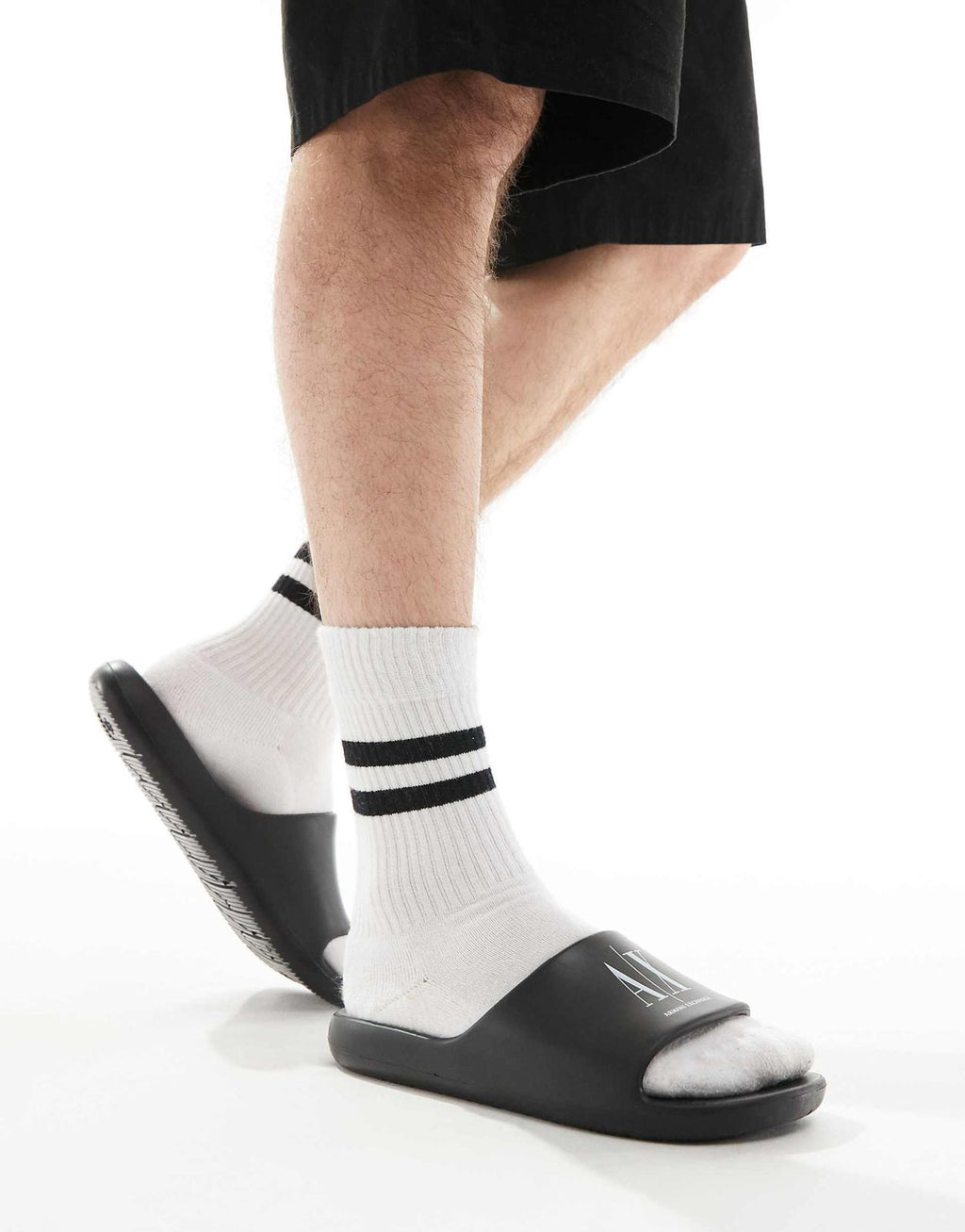 Armani Exchange Sleek Black Slide Sandals with Chic Comfort