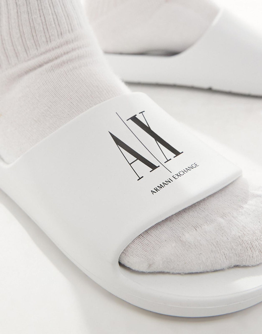 Armani Exchange Effortlessly Chic White Slide Sandals