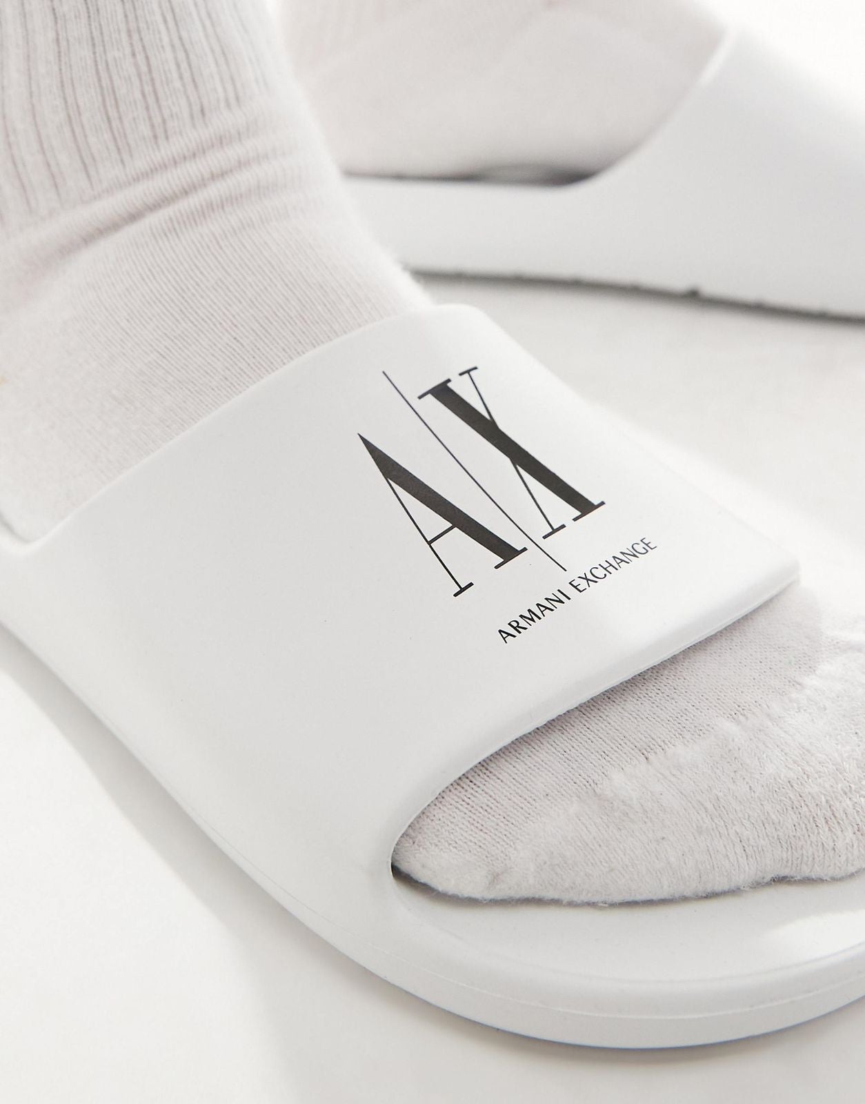 Armani Exchange Effortlessly Chic White Slide Sandals