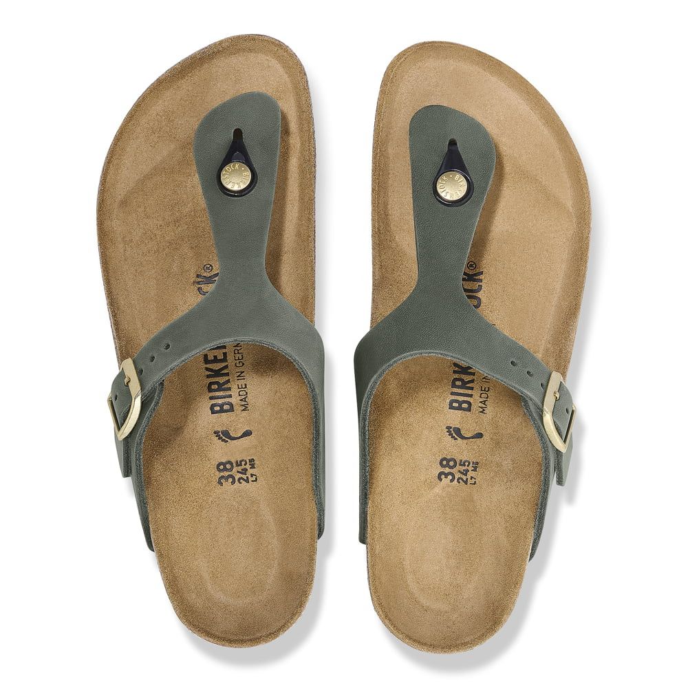 Birkenstock Elegant Olive Green Leather Flip-Flops with Luxurious Comfort