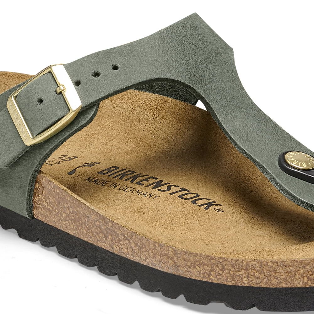 Birkenstock Elegant Olive Green Leather Flip-Flops with Luxurious Comfort