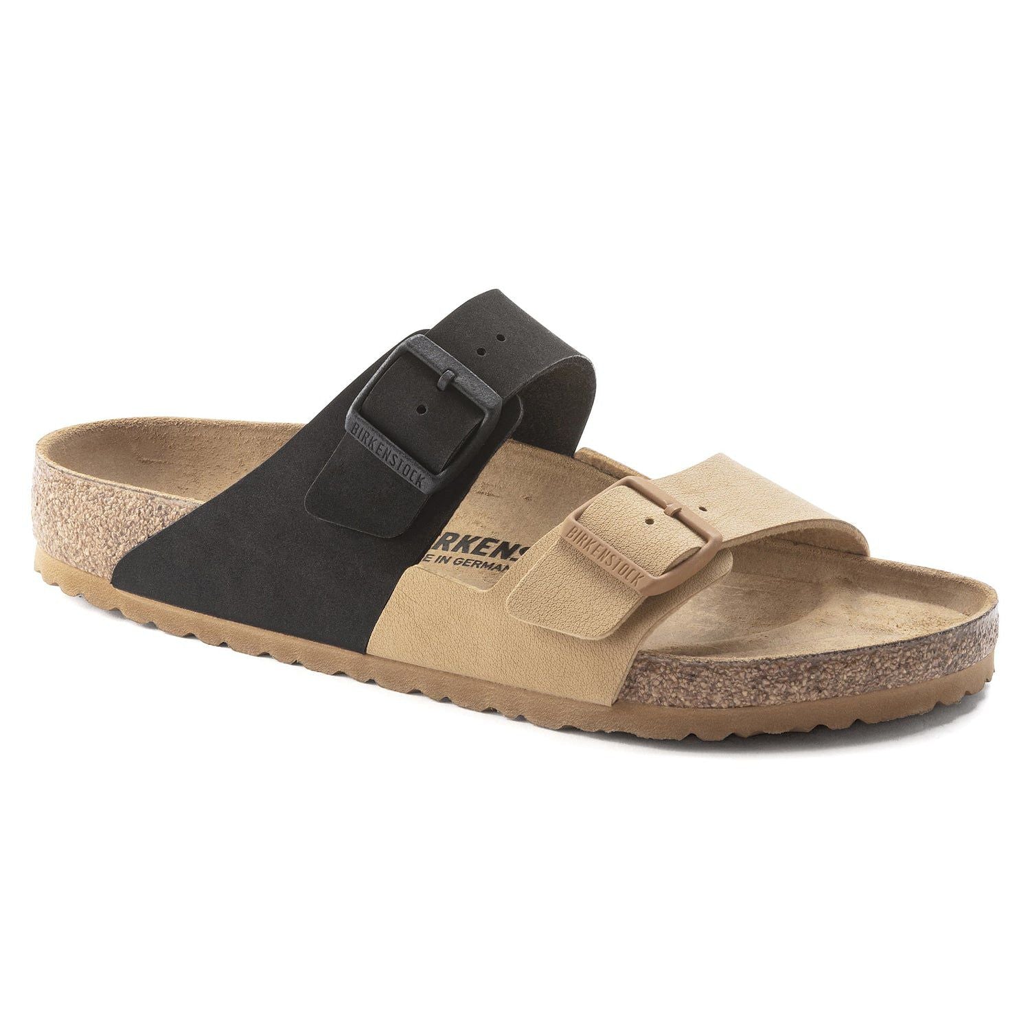 Birkenstock Stylish Duo-Tone Comfort Sandals in Earthy Tan and Midnight Black