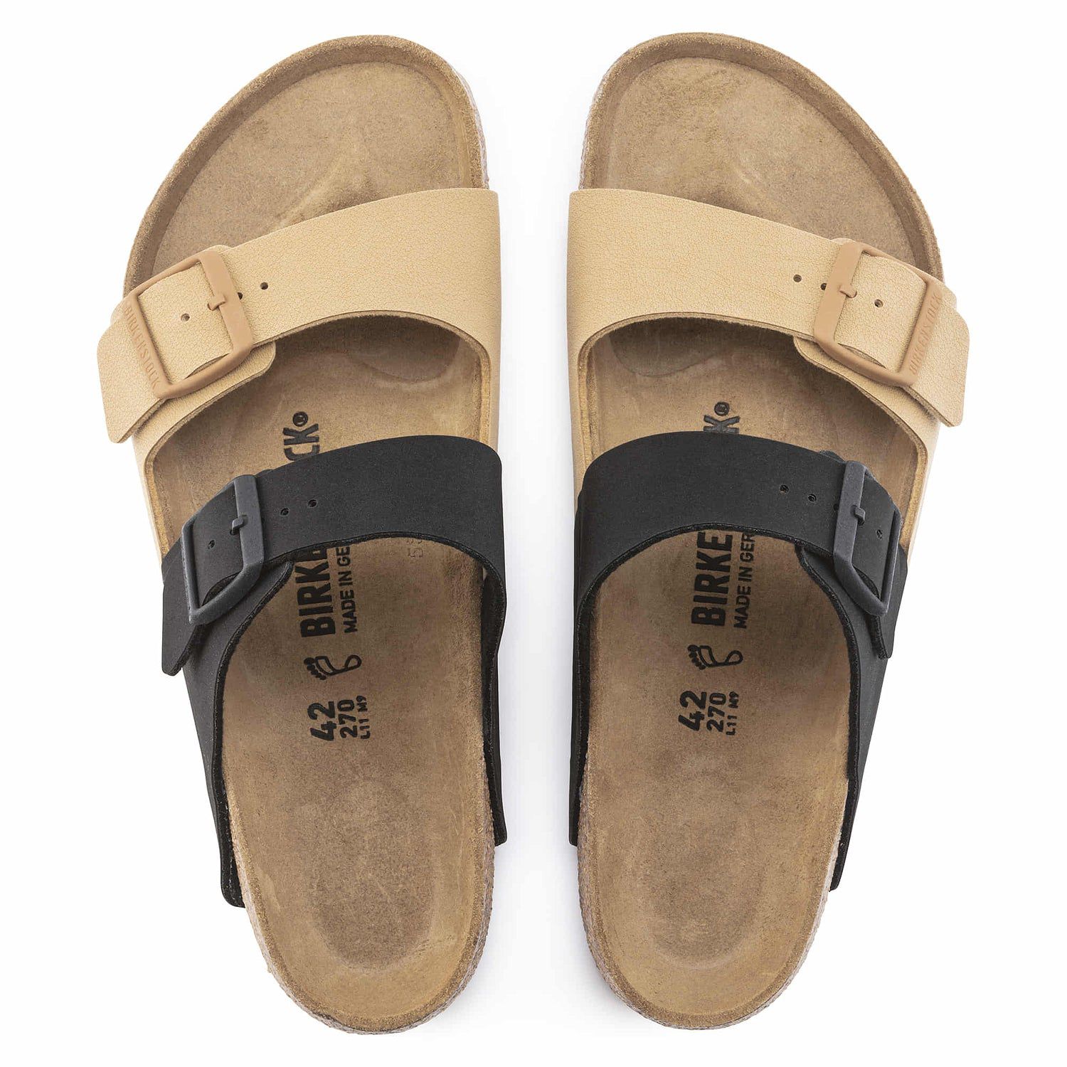 Birkenstock Stylish Duo-Tone Comfort Sandals in Earthy Tan and Midnight Black