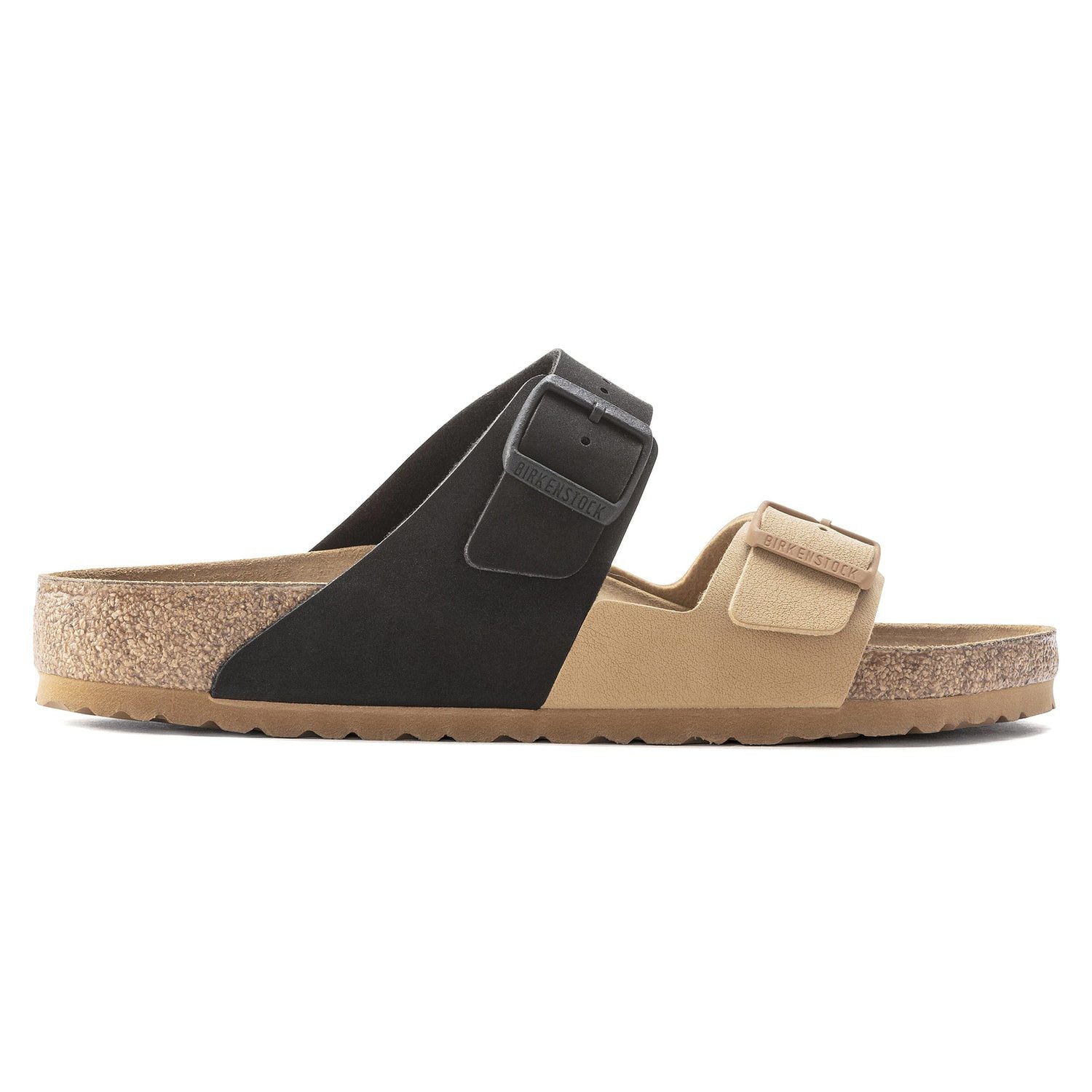 Birkenstock Stylish Duo-Tone Comfort Sandals in Earthy Tan and Midnight Black