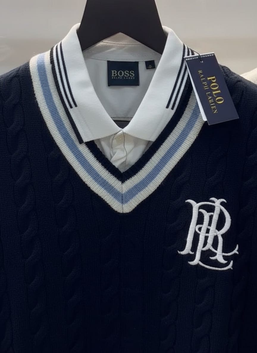 POLO RALPH LAUREN Starlight Teal Luxe Fit Cable-Knit V-Neck Sweater