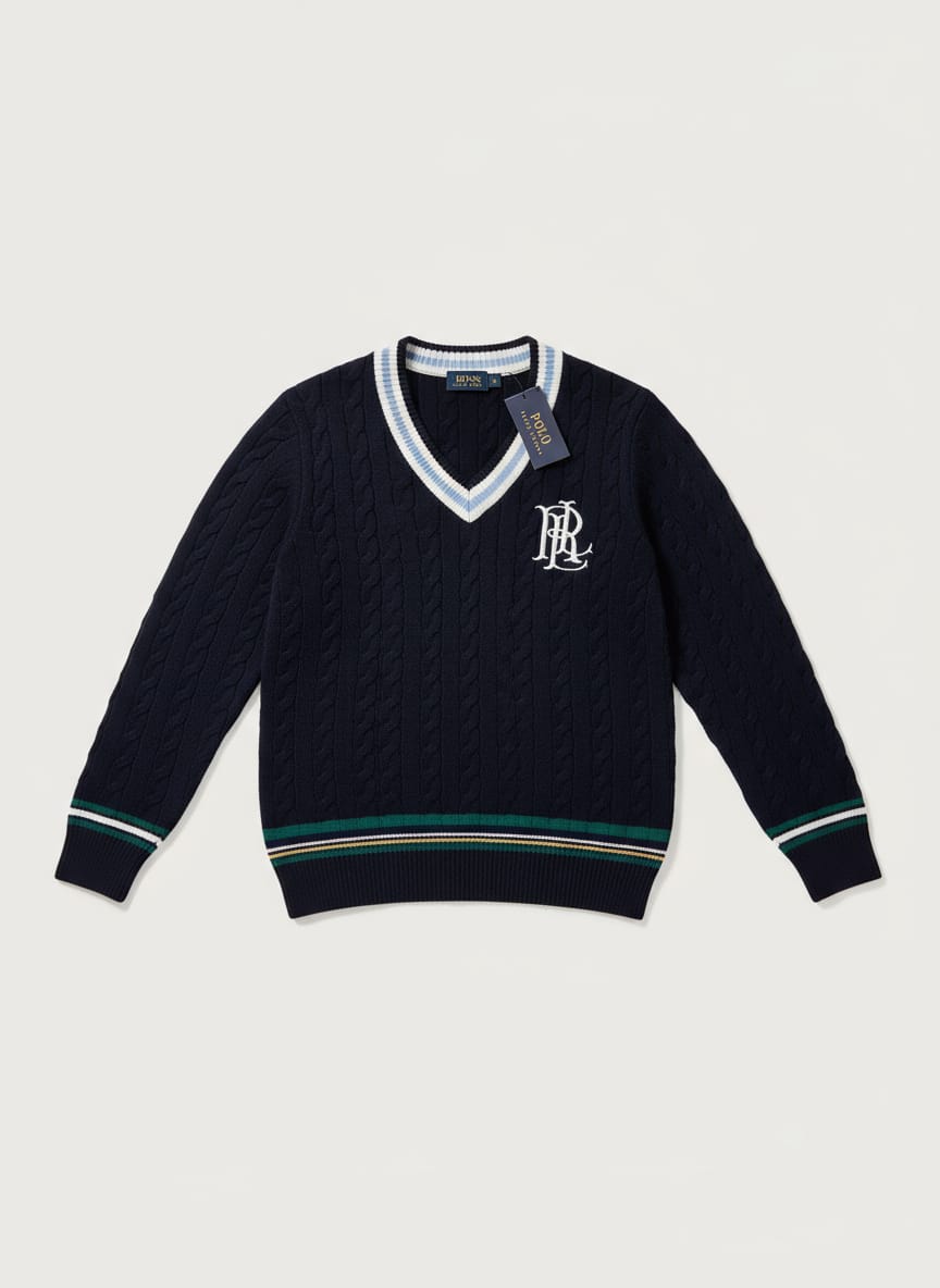 POLO RALPH LAUREN Starlight Teal Luxe Fit Cable-Knit V-Neck Sweater