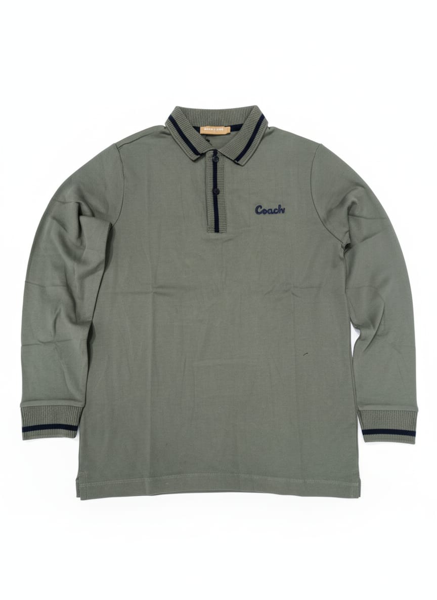 COACH Enchanted Sage Tailored Fit Long Sleeve Piqué Polo Shirt