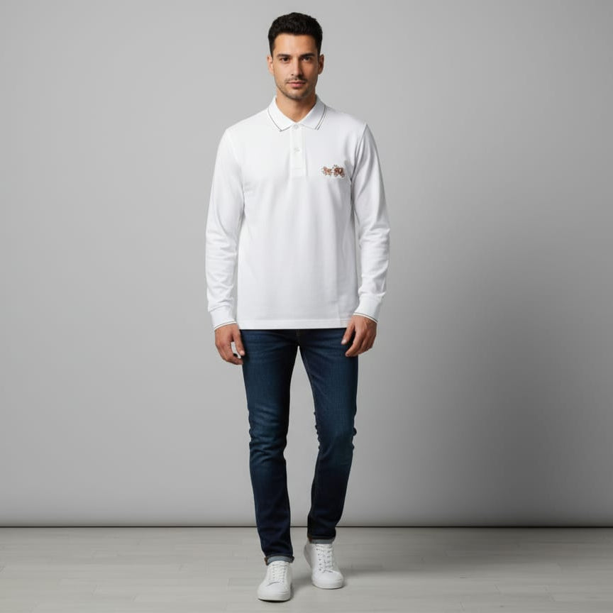 COACH Whispering Pearl Luxe Fit Long Sleeve Piqué Polo Shirt