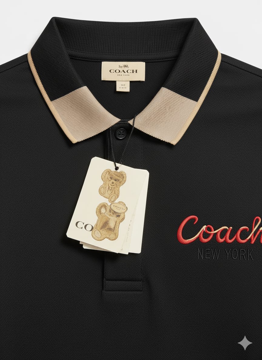 COACH Midnight Onyx Tailored Fit Long Sleeve Polo Shirt