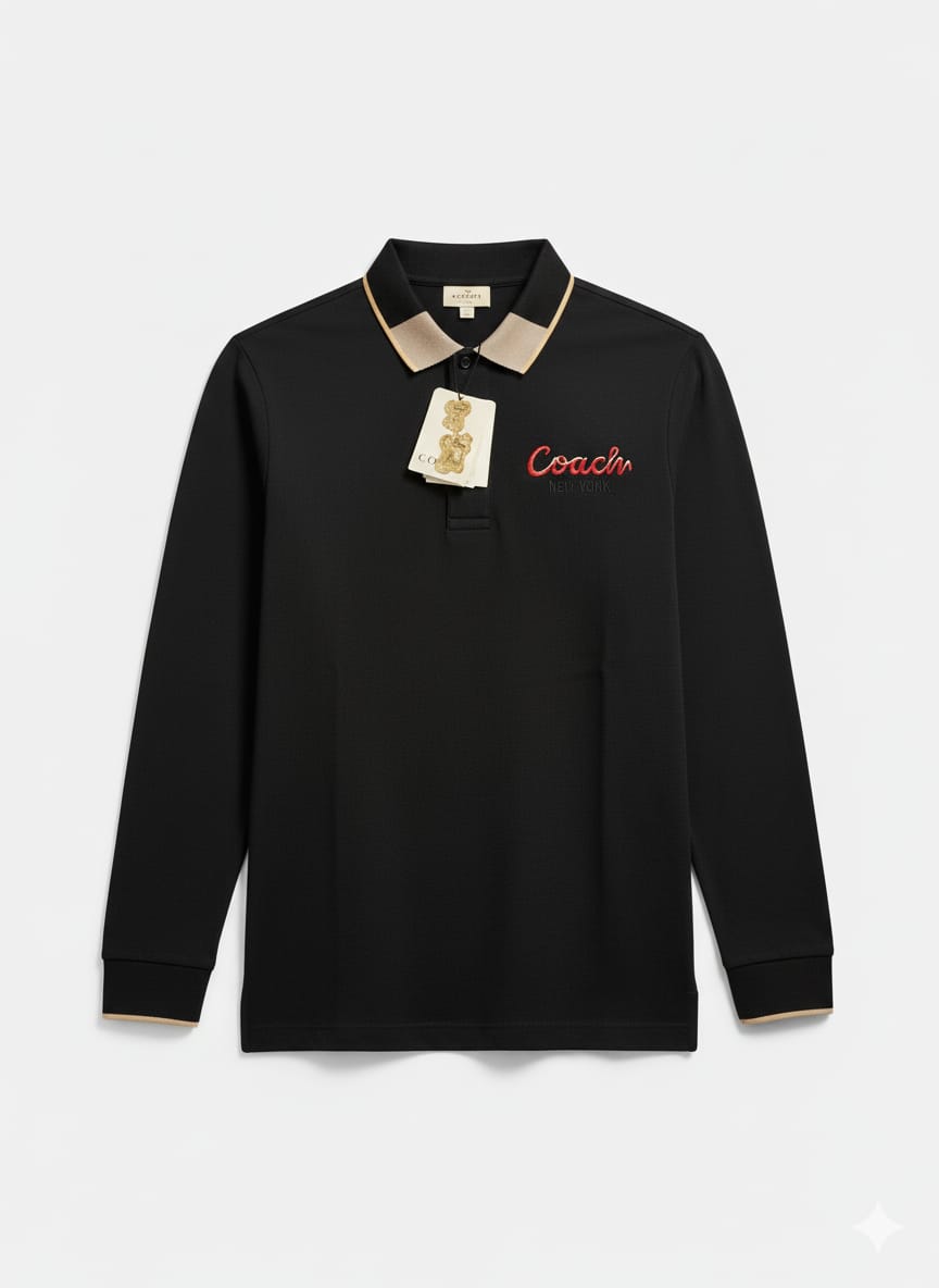 COACH Midnight Onyx Tailored Fit Long Sleeve Polo Shirt