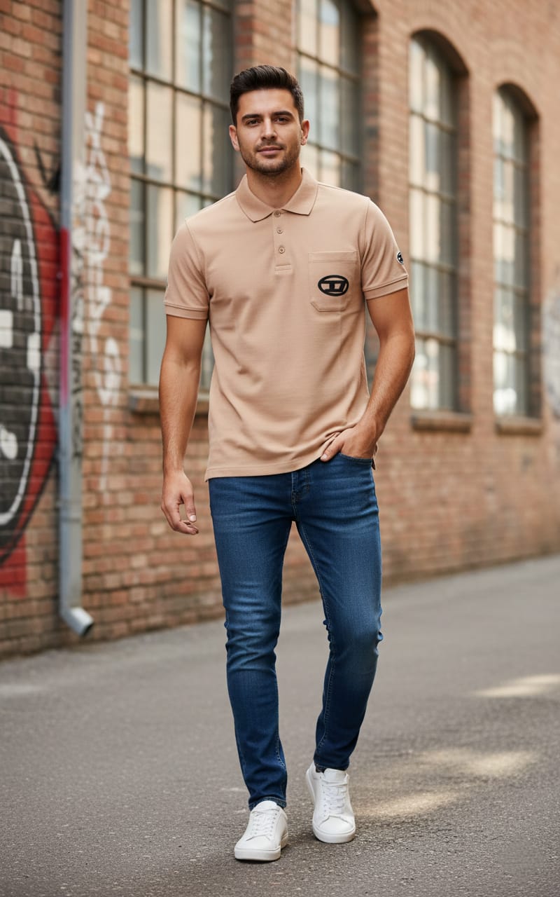 DIESEL Sandstone Whisper Classic Fit Short Sleeve Piqué Polo Shirt