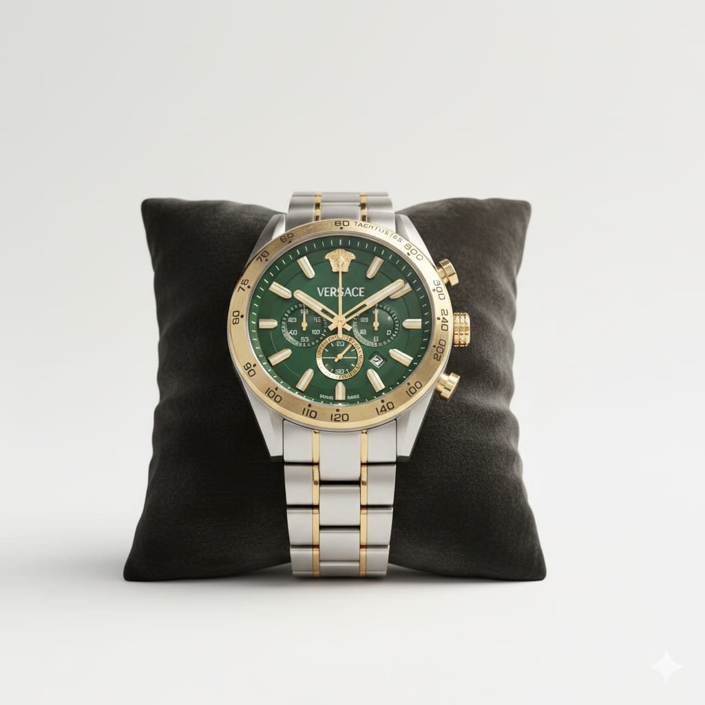 VERSACE Enchanted Forest Opulent Chronograph Watch with Golden Accents
