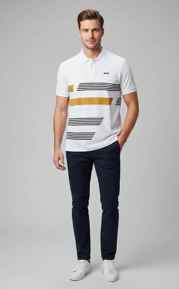 BOSS Luminous Ivory Dynamic Fit Short Sleeve Piqué Polo Shirt