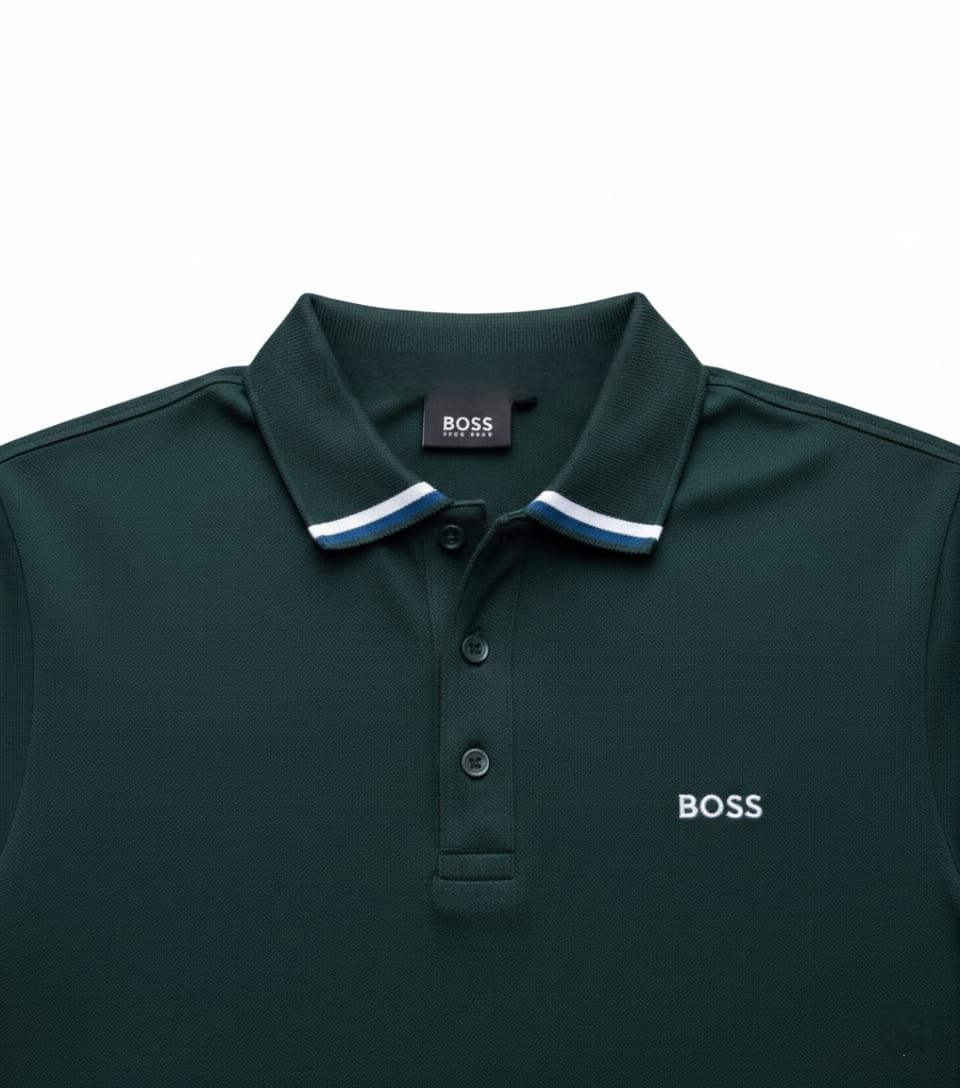 BOSS Verdant Emerald Tailored Fit Polo Shirt with Contrast Collar