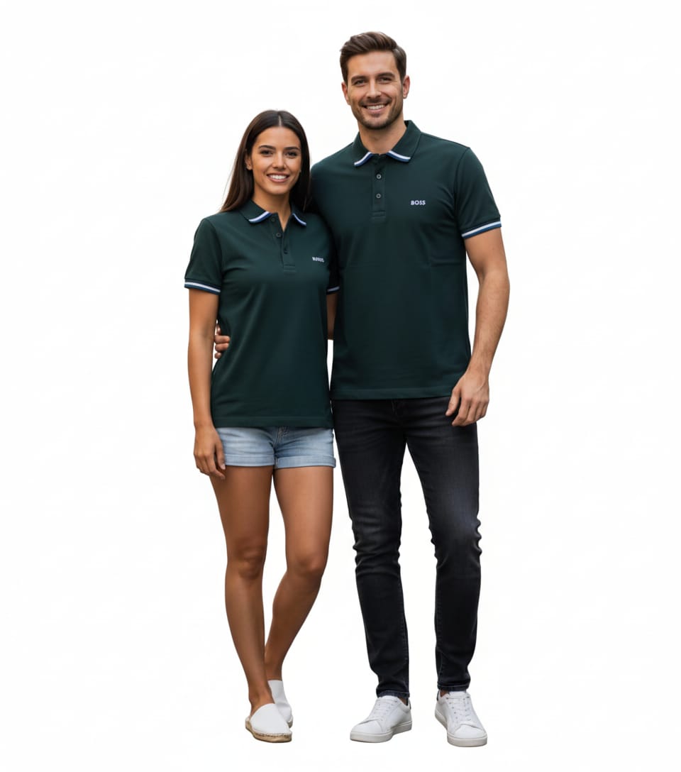 BOSS Verdant Emerald Tailored Fit Polo Shirt with Contrast Collar