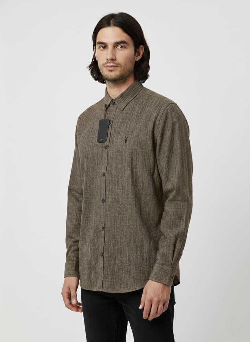 ALLSAINTS Earthy Sage Tailored Fit Long Sleeve Linen Shirt