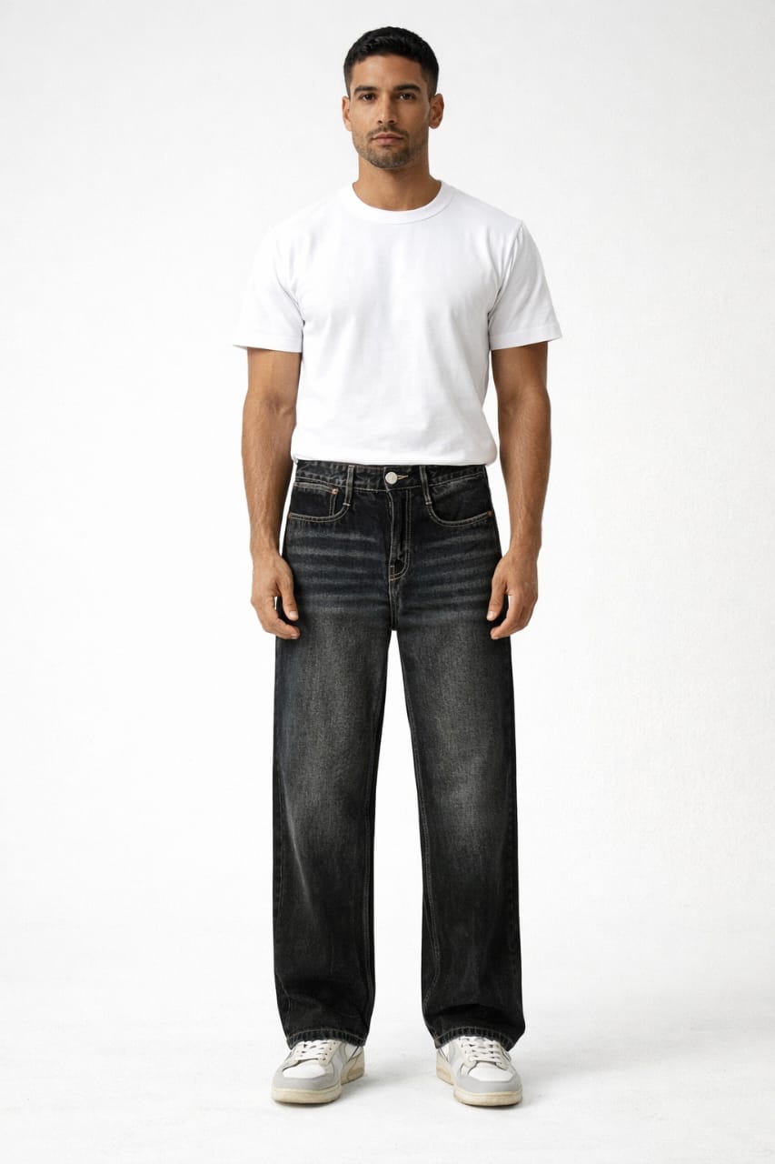 ALPHA 9 Midnight Onyx Wide Leg Denim Trousers