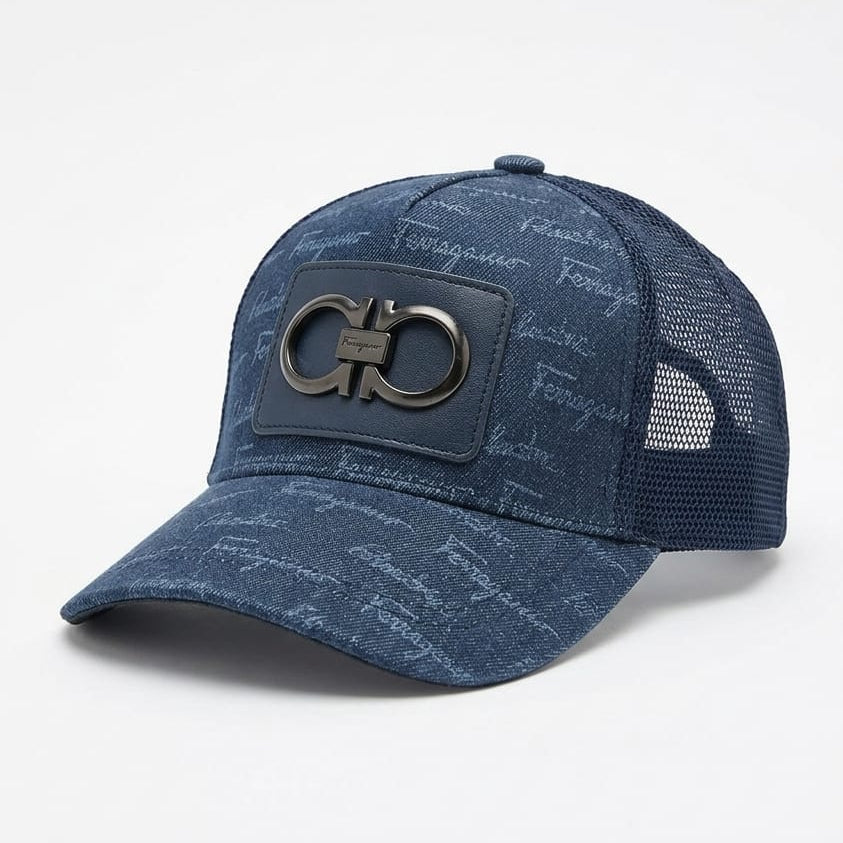 Salvatore Ferragamo Blue Designer Mesh Cap With Metal Logo