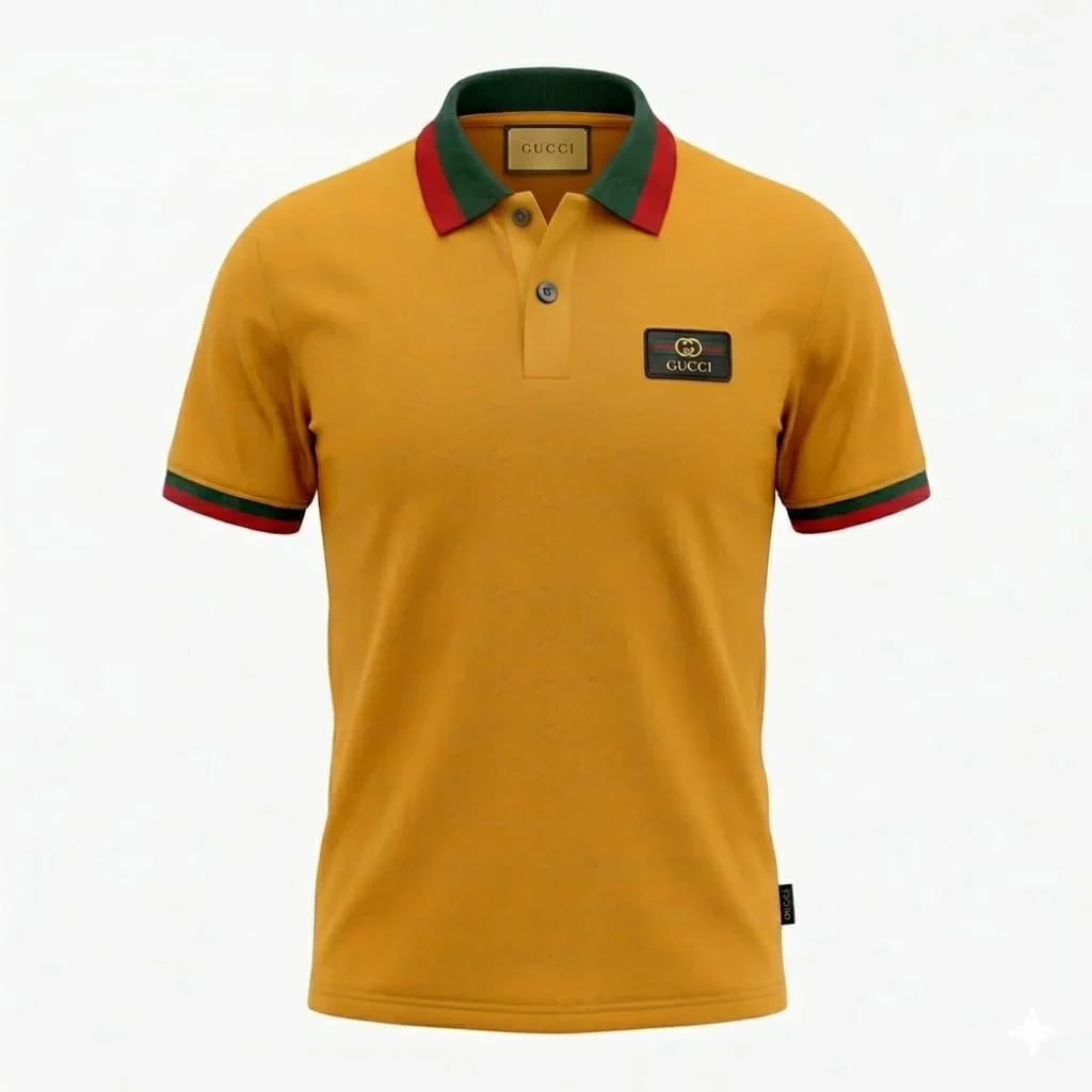 GUCCI Men's Pique Polo Shirt In Mustered Yellow
