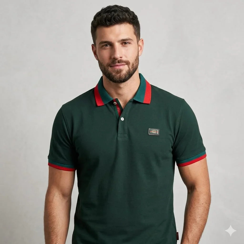 GUCCI Men's Pique Polo Shirt In Green