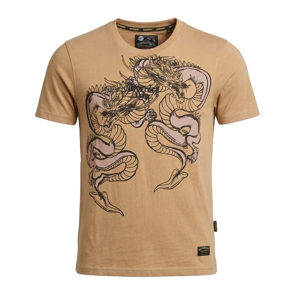 SUPERDRY Beige Dragon Graphic Cotton Lycra T-Shirt