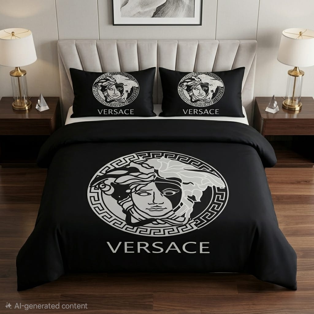 VERSACE Medusa Head Luxury Bedding Set Black & White With Pillow Cover