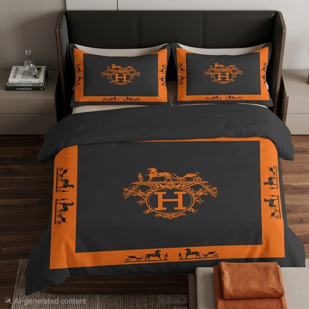 HERMES Inspired Luxury Bedding Set With Pillow Cover