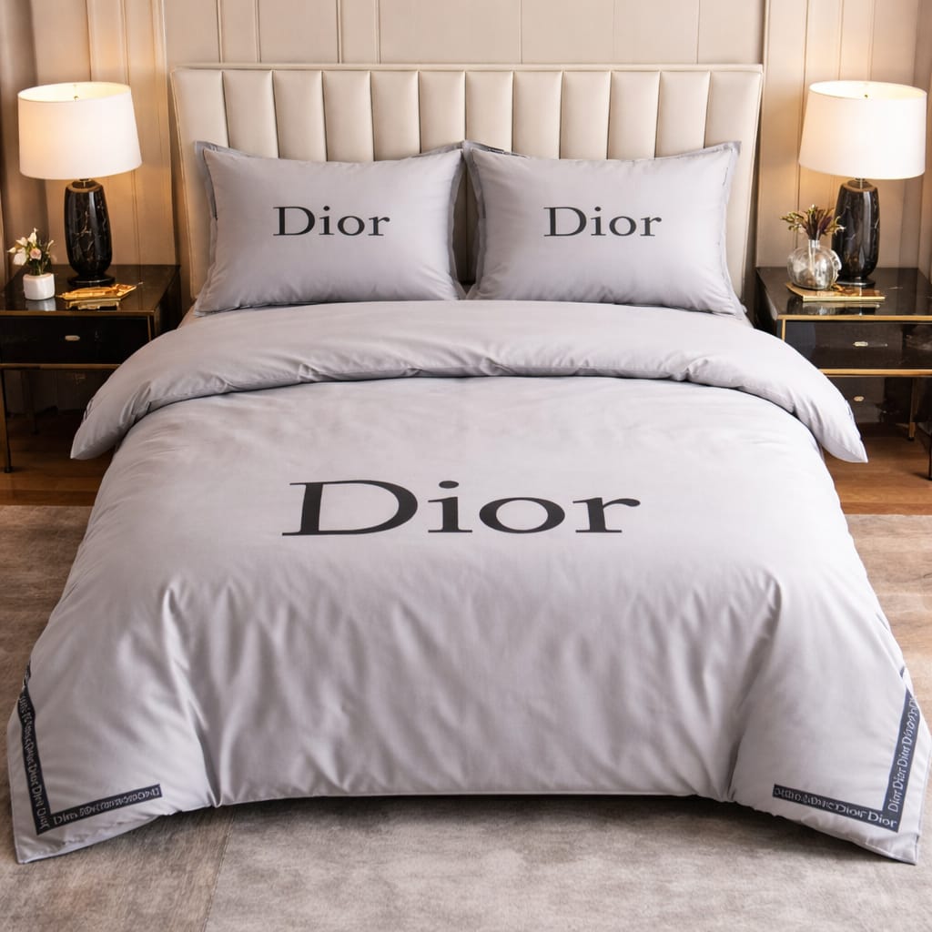 DIOR Luxury Grey Bedding Set With Cover Pillow