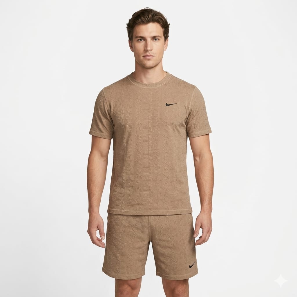 NIKE Men's Textured Knit Lounge Set in Light Taupe