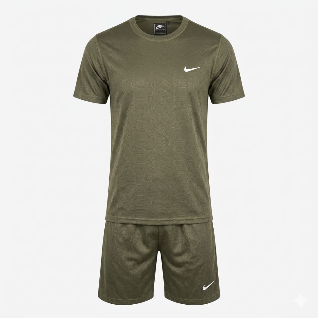 NIKE Men's Textured Knit Lounge Set in Olive Green
