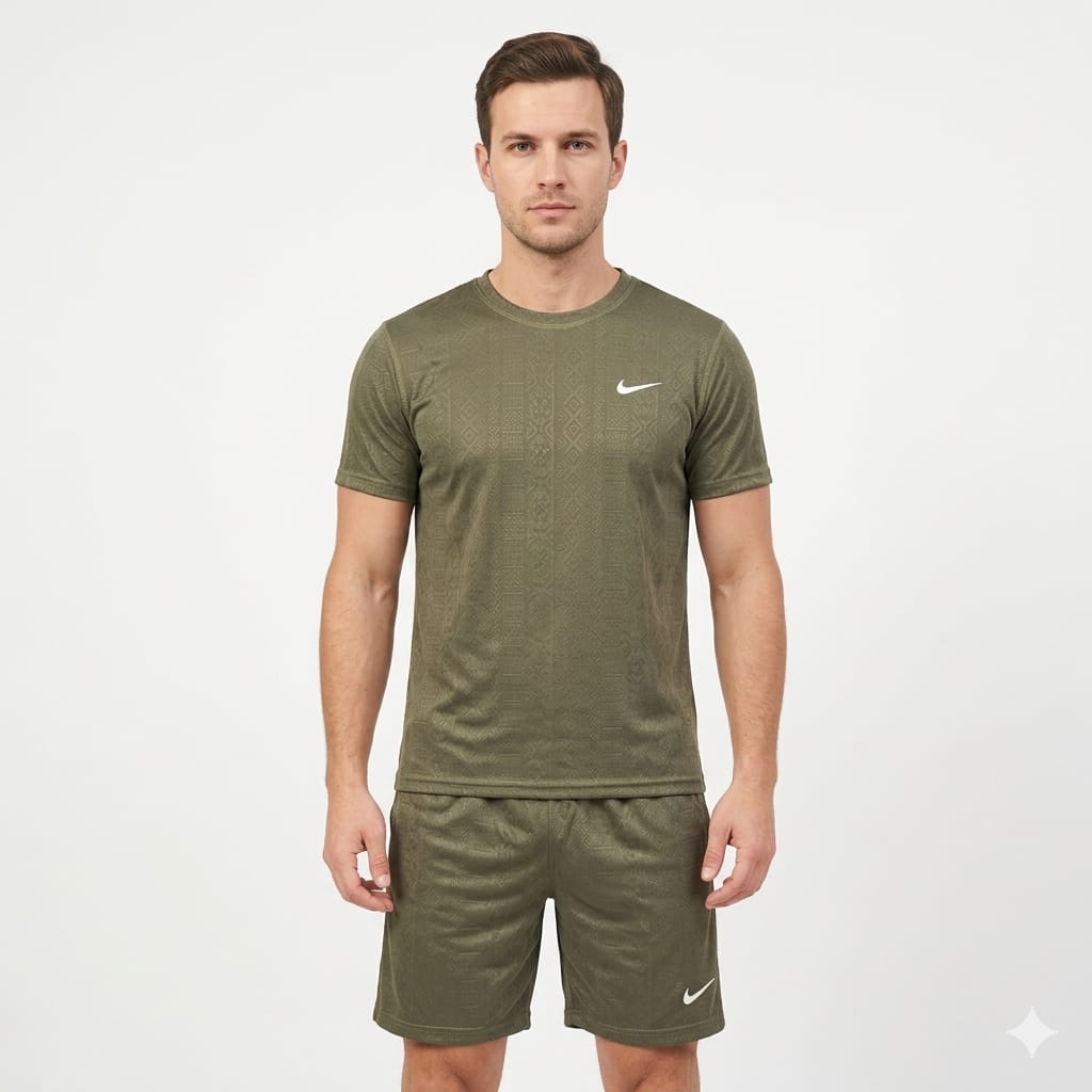 NIKE Men's Textured Knit Lounge Set in Olive Green