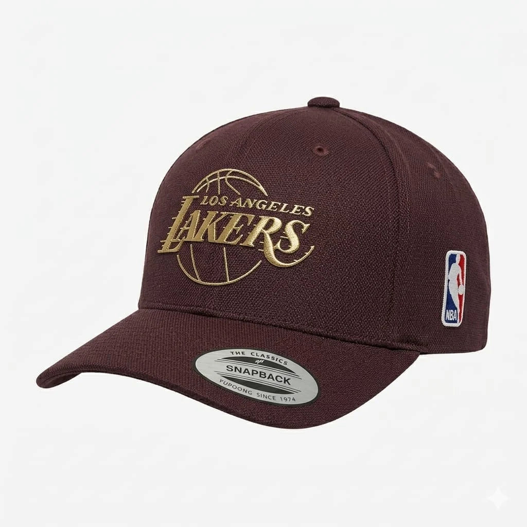 Lakers Metallic Gold Logo Snapback in Deep Maroon