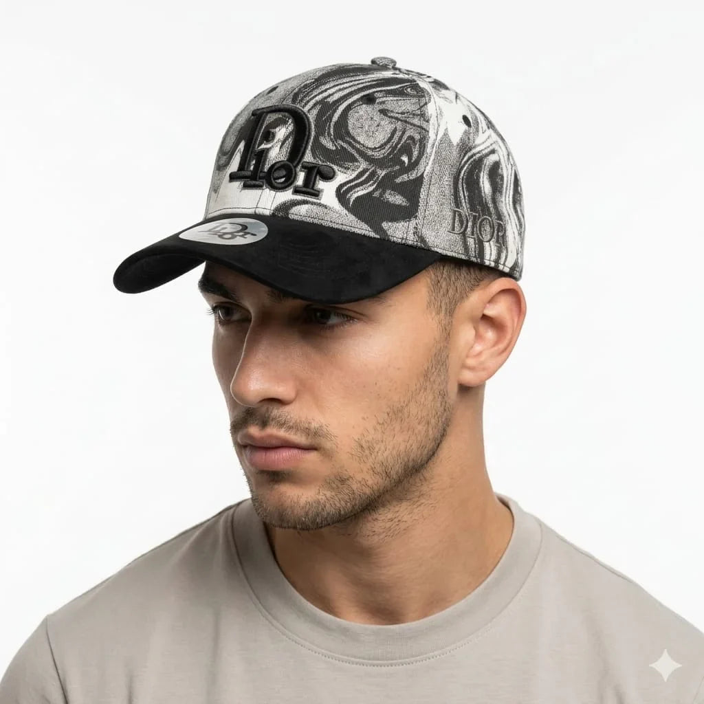 DIOR Gray Marble Print Baseball Cap With Embroidered Gothic Logo