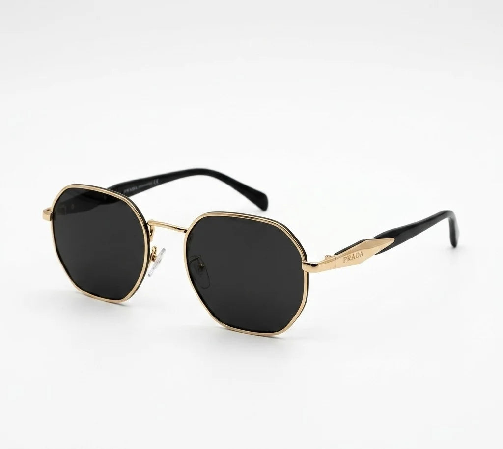 PRADA Octagonal Frame Sunglasses with Gold Accents