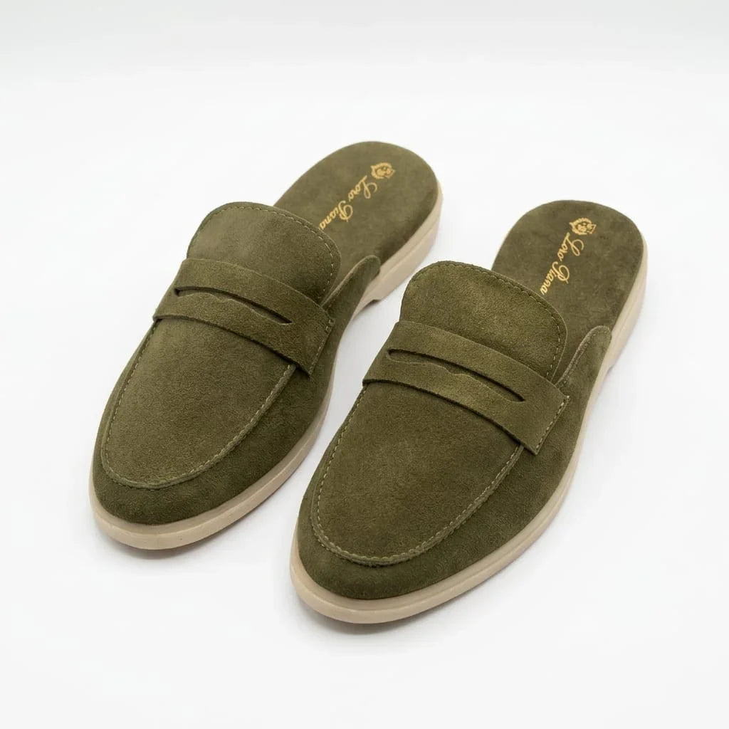 Loro Piana Suede Slip-On Loafers in Olive Green